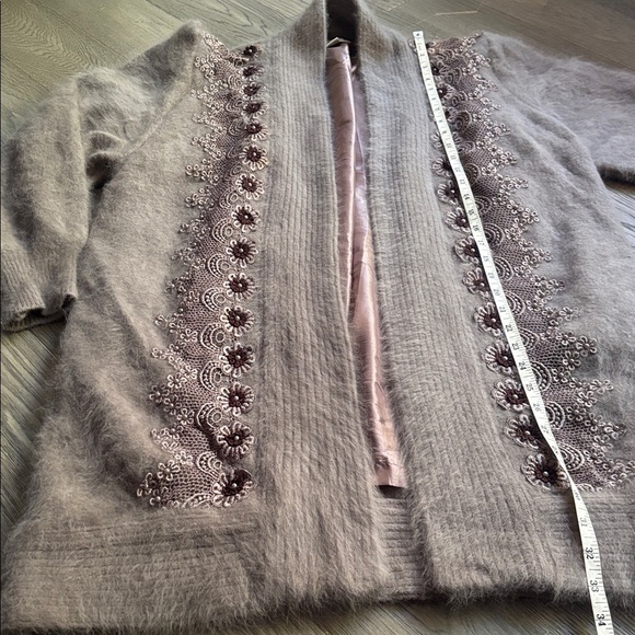 Lady Monica|Vintage 80% Angora Rabbit Hair Beaded Laced Oversized Cardigan SzM/L - Picture 8 of 15